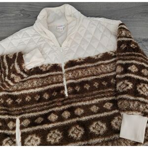 LuLaRoe‎ Womans XS Nancy Half Zip Pullover Sweater Brown Creme Pre-Loved